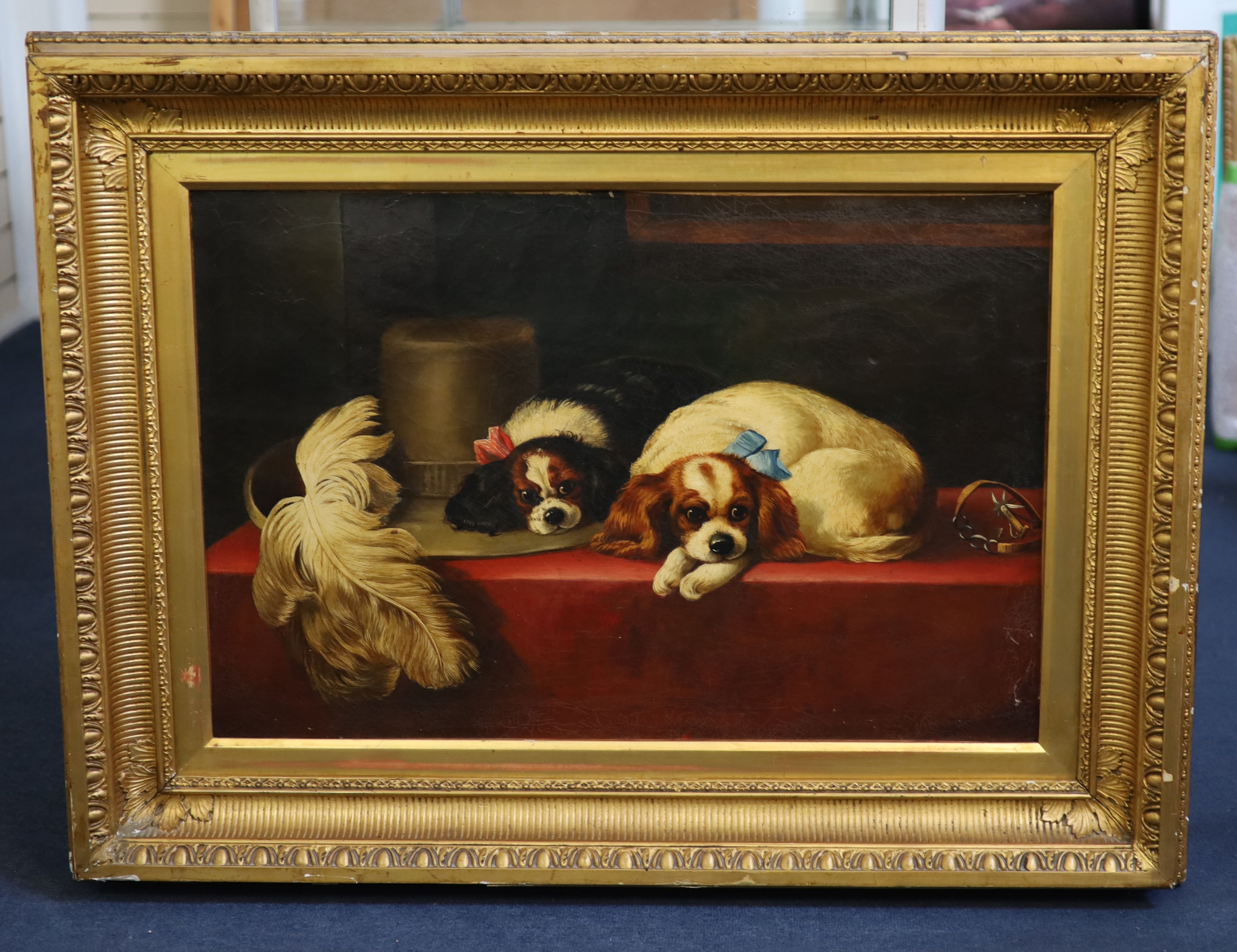 After Sir Edwin Henry Landseer (1802-1873), 'The Cavalier’s Pets', oil on canvas, 50 x 75cm